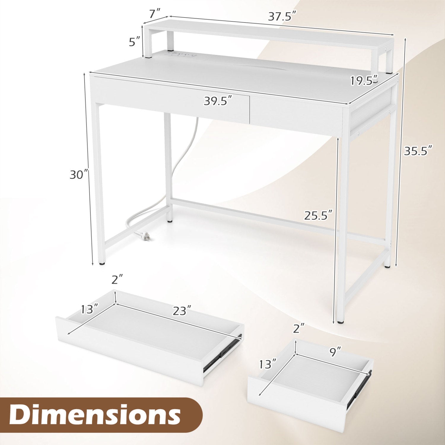 Compact Office Desk with Removable Monitor Shelf and Dual-use Drawer
