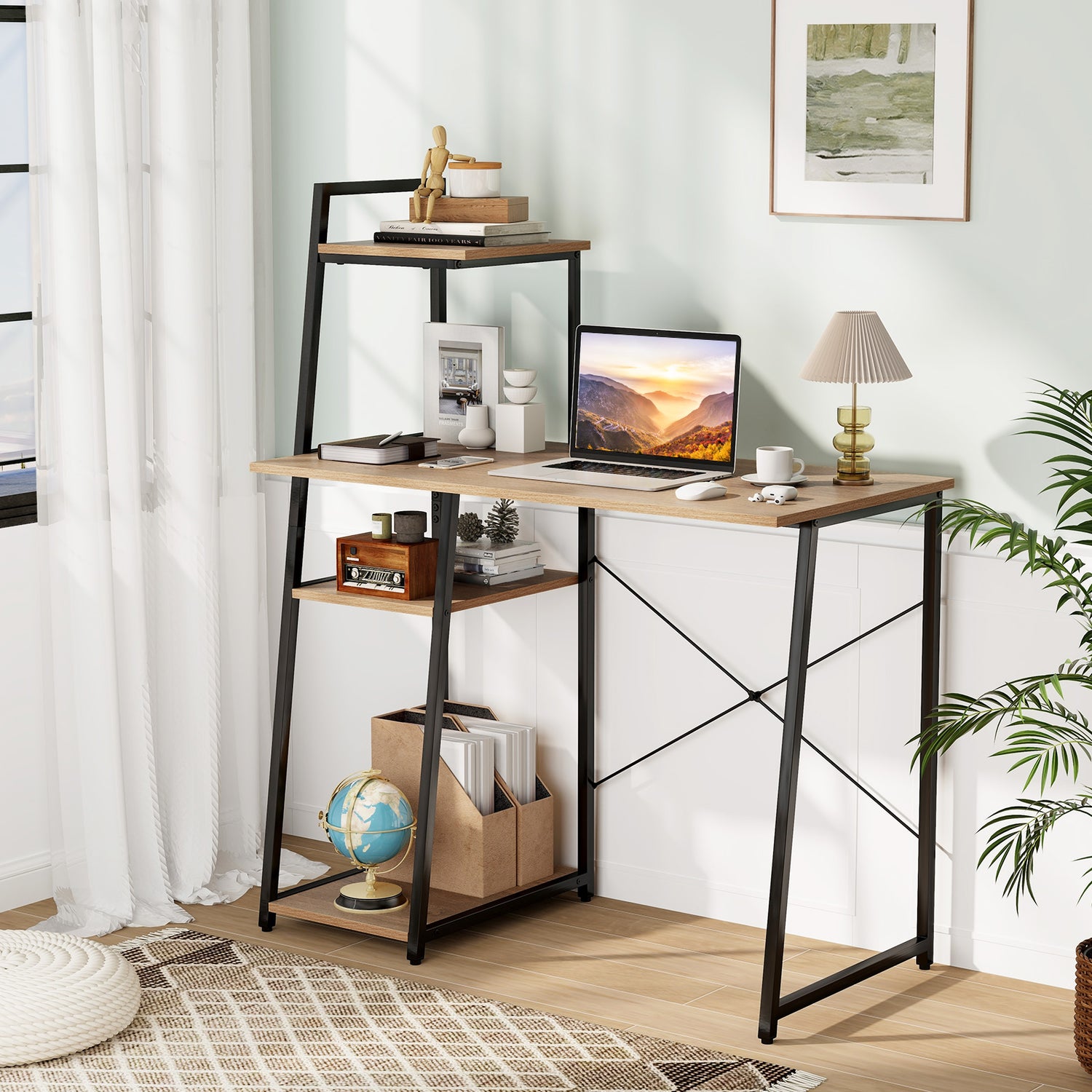 Compact Computer Desk Workstation with 4 Tier Shelves for Home and Office