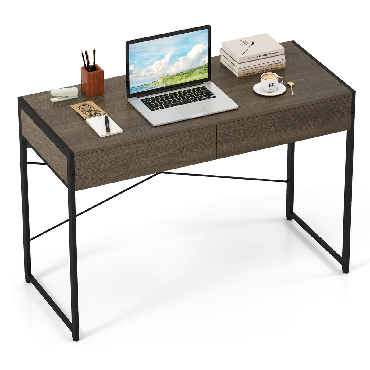 Computer Desk with 2 Drawers 44 Inch Home Office Desk with Metal Frame