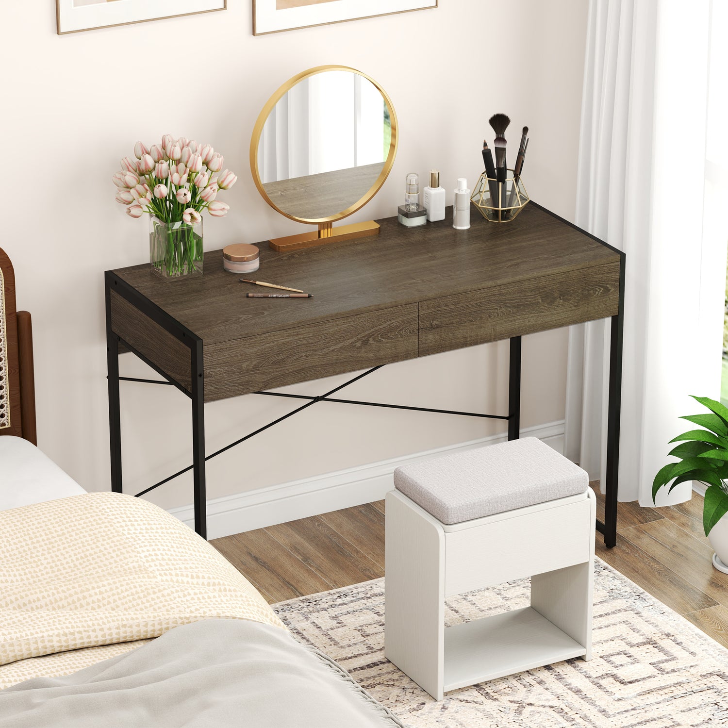 Computer Desk with 2 Drawers 44 Inch Home Office Desk with Metal Frame