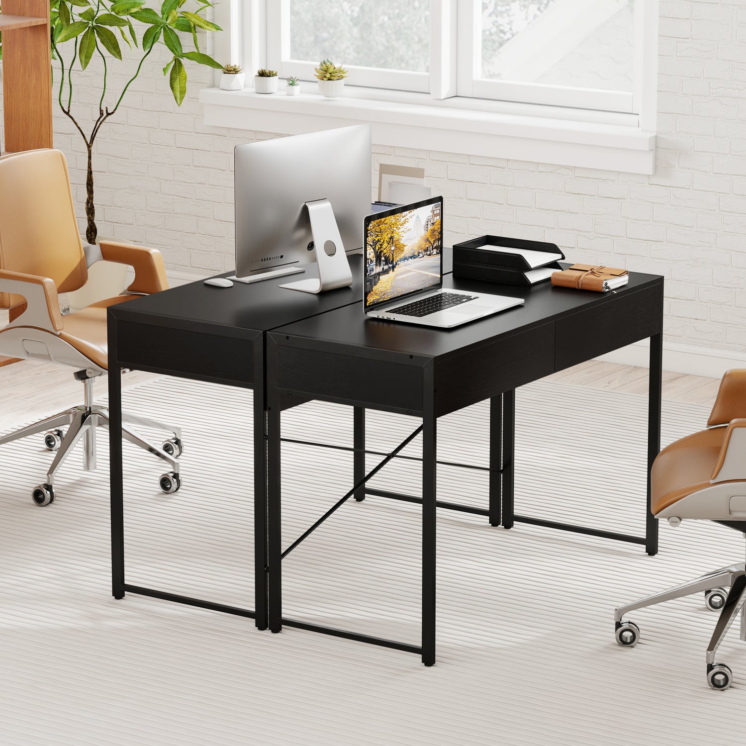 Computer Desk with 2 Drawers 44 Inch Home Office Desk with Metal Frame