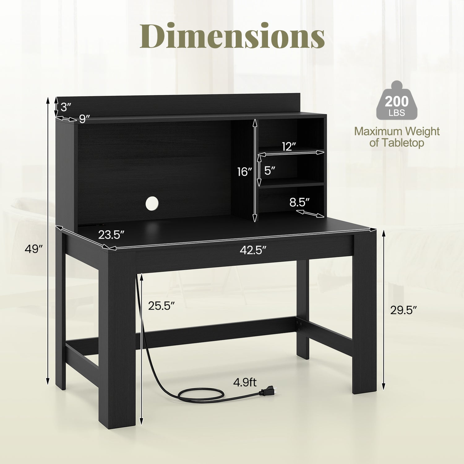 Modern Computer Desk with Hutch and Storage Shelves