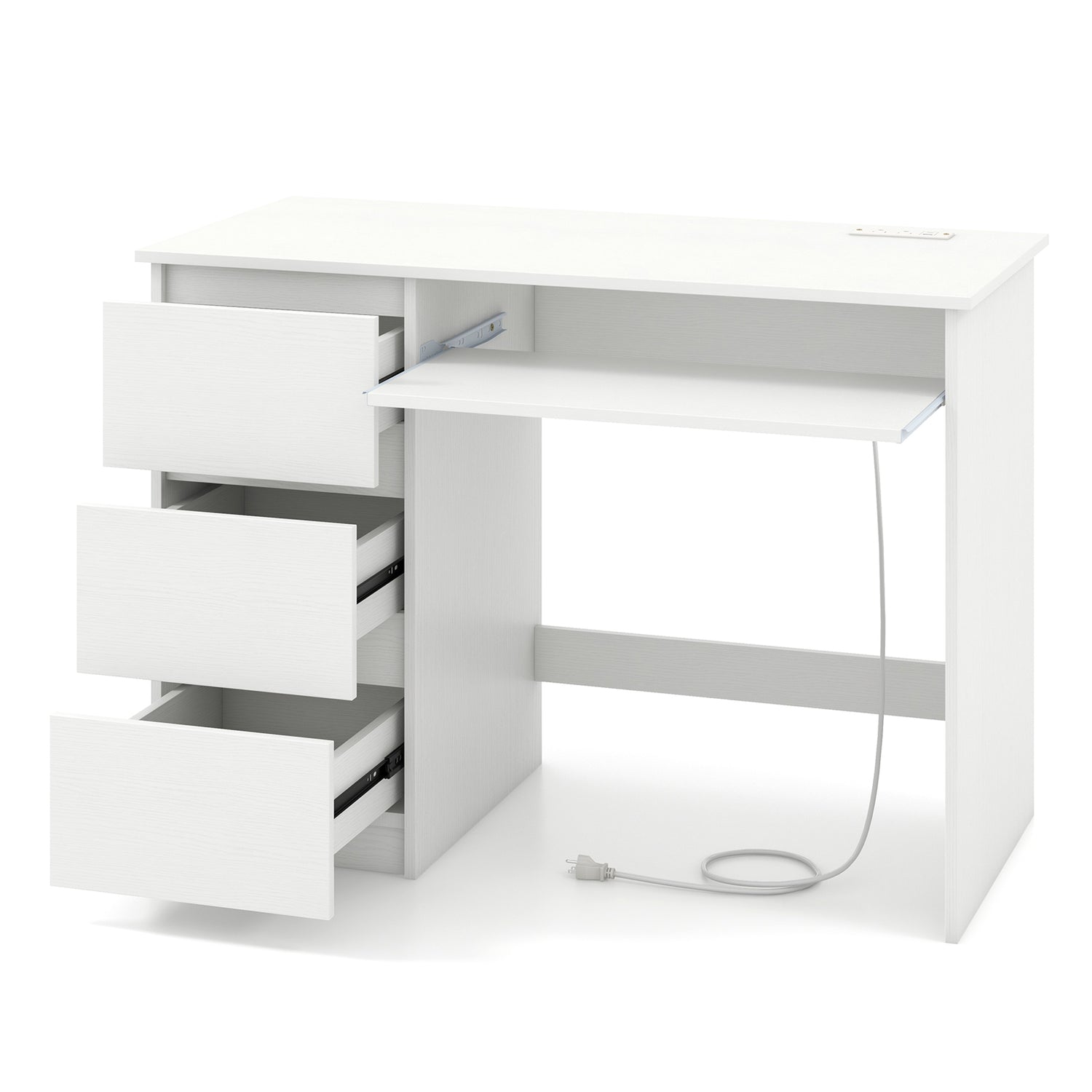 Computer Desk with Power Outlet Keyboard Tray and 3 Large Drawers