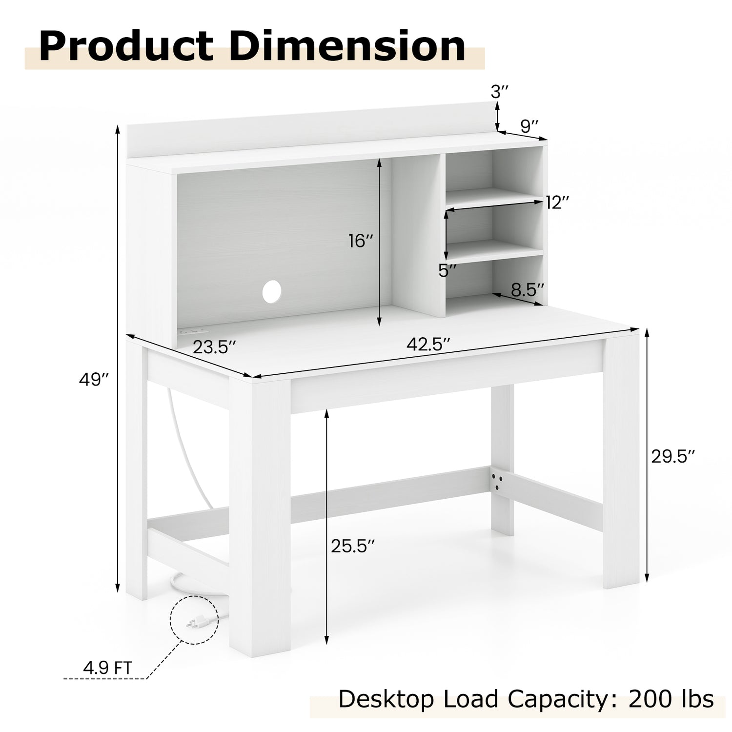 Modern Computer Desk with Hutch and Storage Shelves