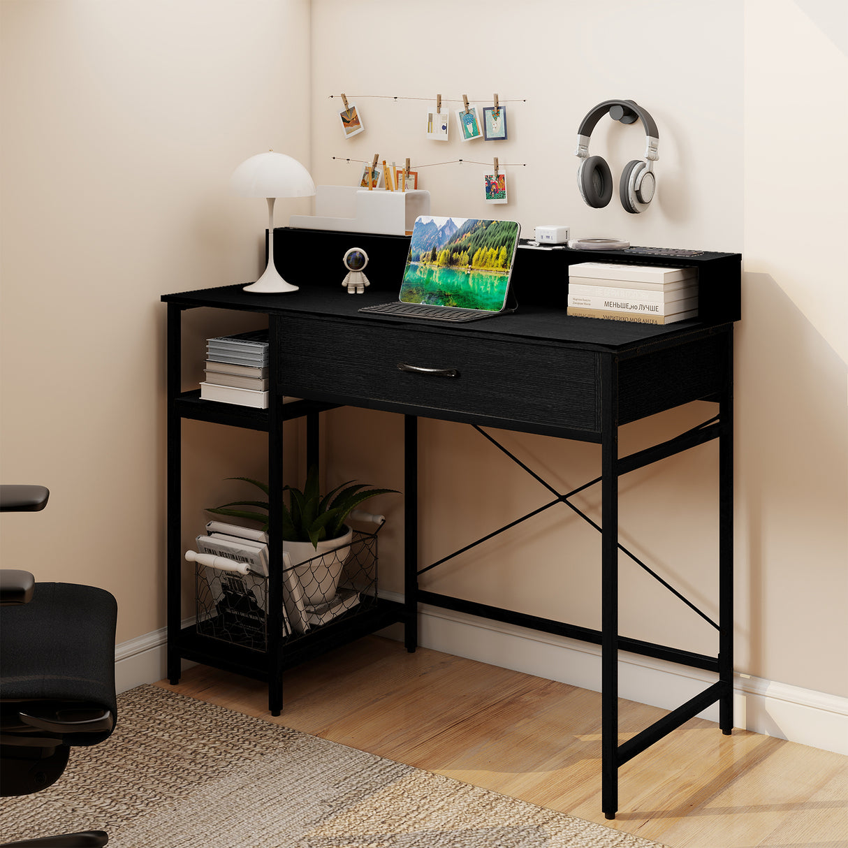 48 Inch Computer Desk with Monitor Stand Drawer and Shelves