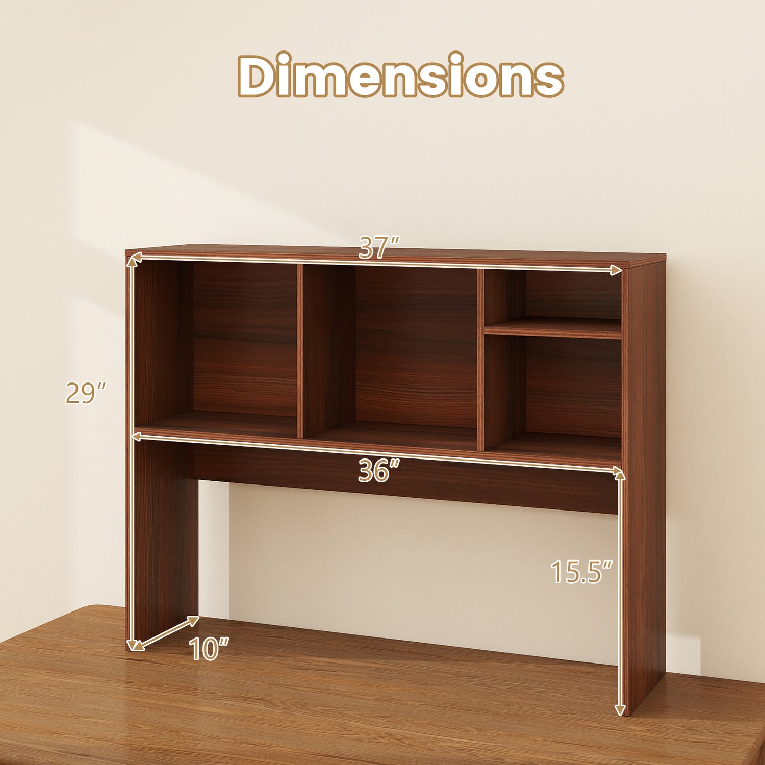 Computer Desktop Bookcase with 4 Cubbies and Open Back Compartment