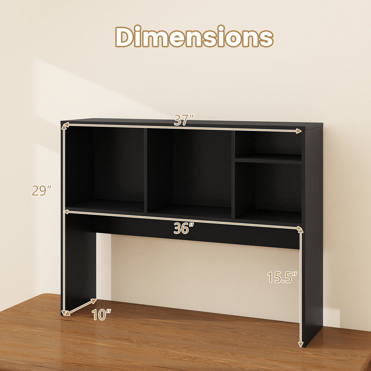 Computer Desktop Bookcase with 4 Cubbies and Open Back Compartment