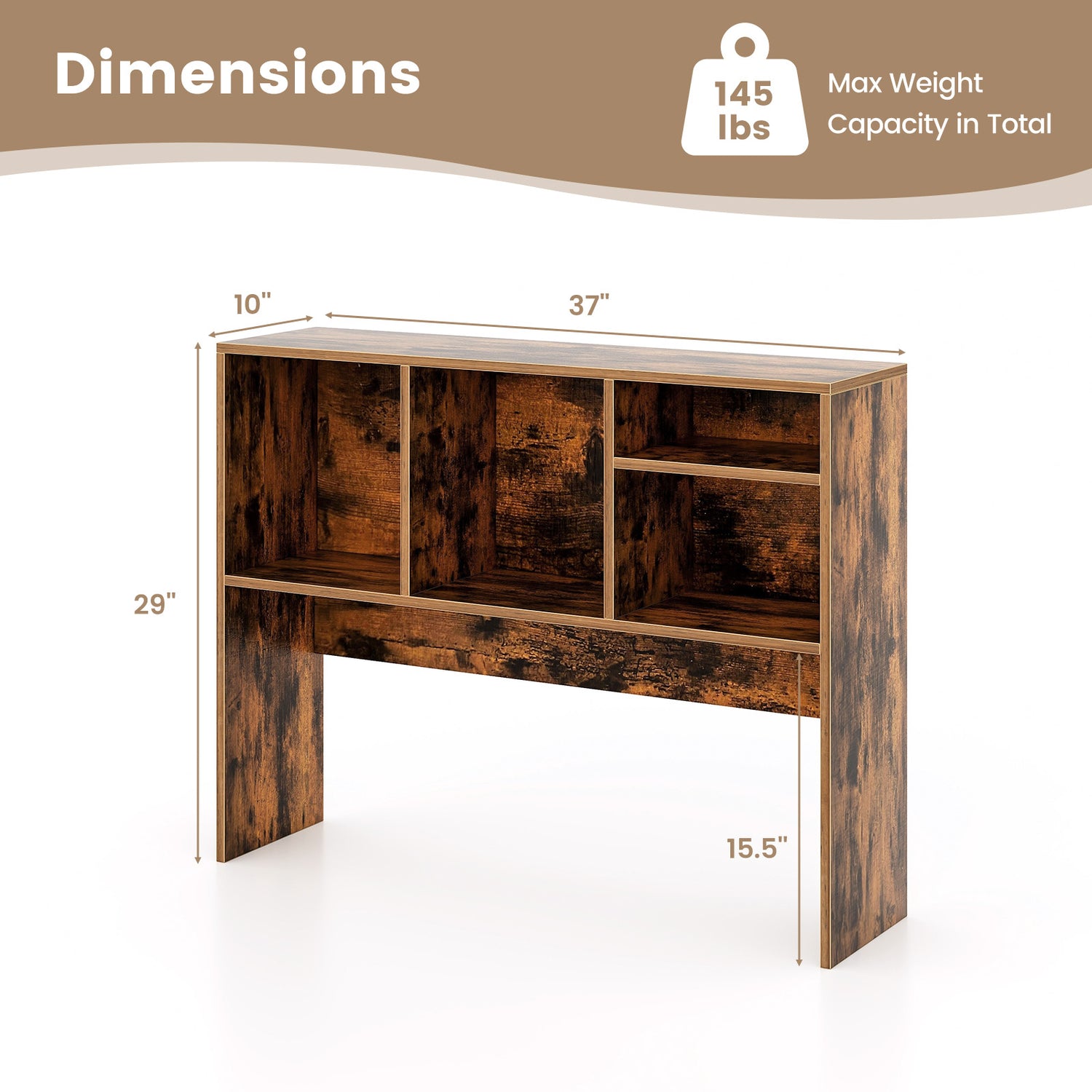 Computer Desktop Bookcase with 4 Cubbies and Open Back Compartment