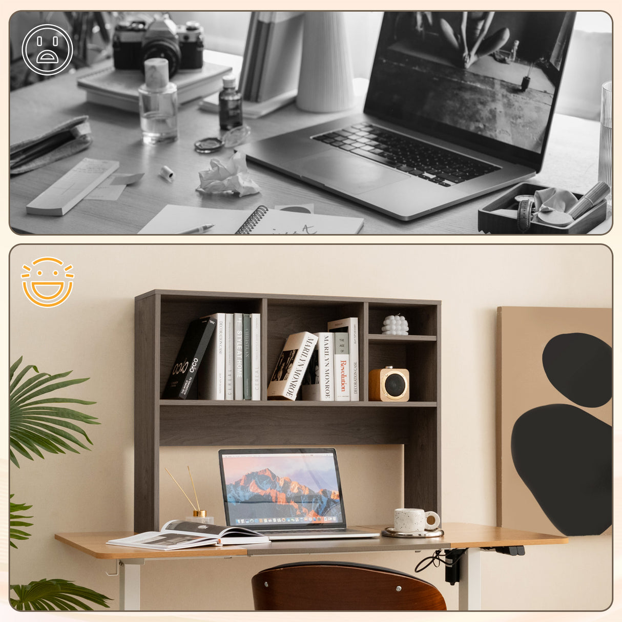Computer Desktop Bookcase with 4 Cubbies and Open Back Compartment