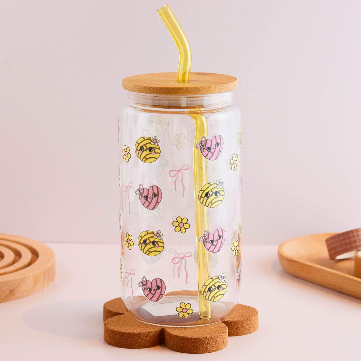 Conchas and Daisies 16 oz Glass Cup Set