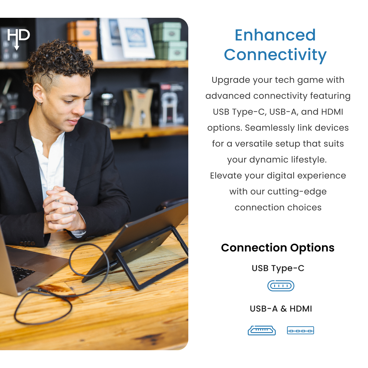 Portable Monitor, 15.6'' 1080P Full HD Dual USB-C Monitor Portable Monitor