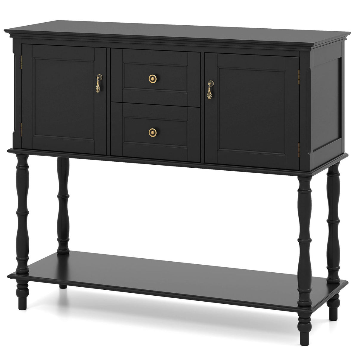 Console Table with 2 Drawers and 2 Door Cabinets and Bottom Storage Shelf