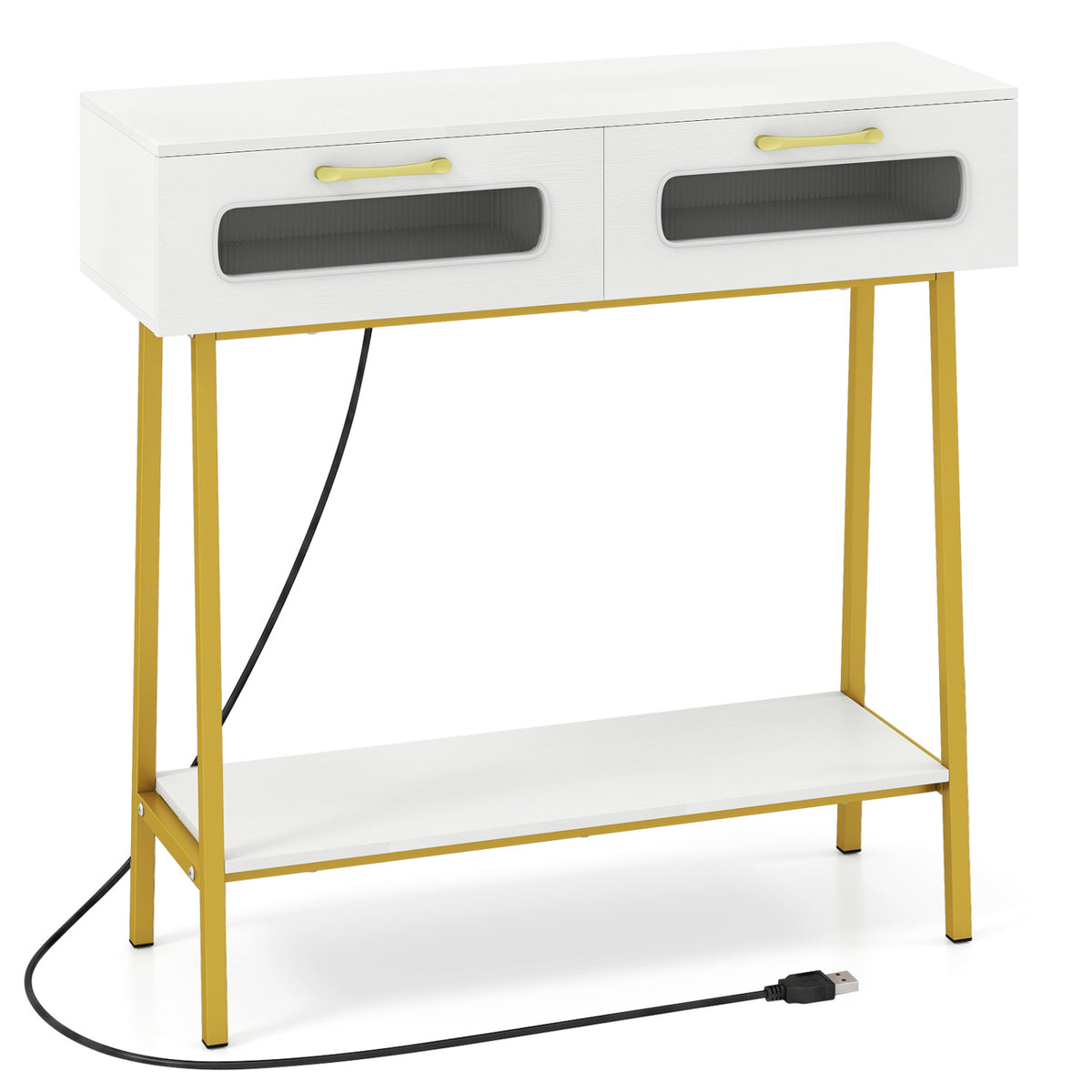 Console Table with LED Lights and Open Shelf for Hallway Entrance