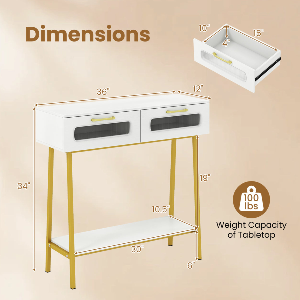 Console Table with LED Lights and Open Shelf for Hallway Entrance