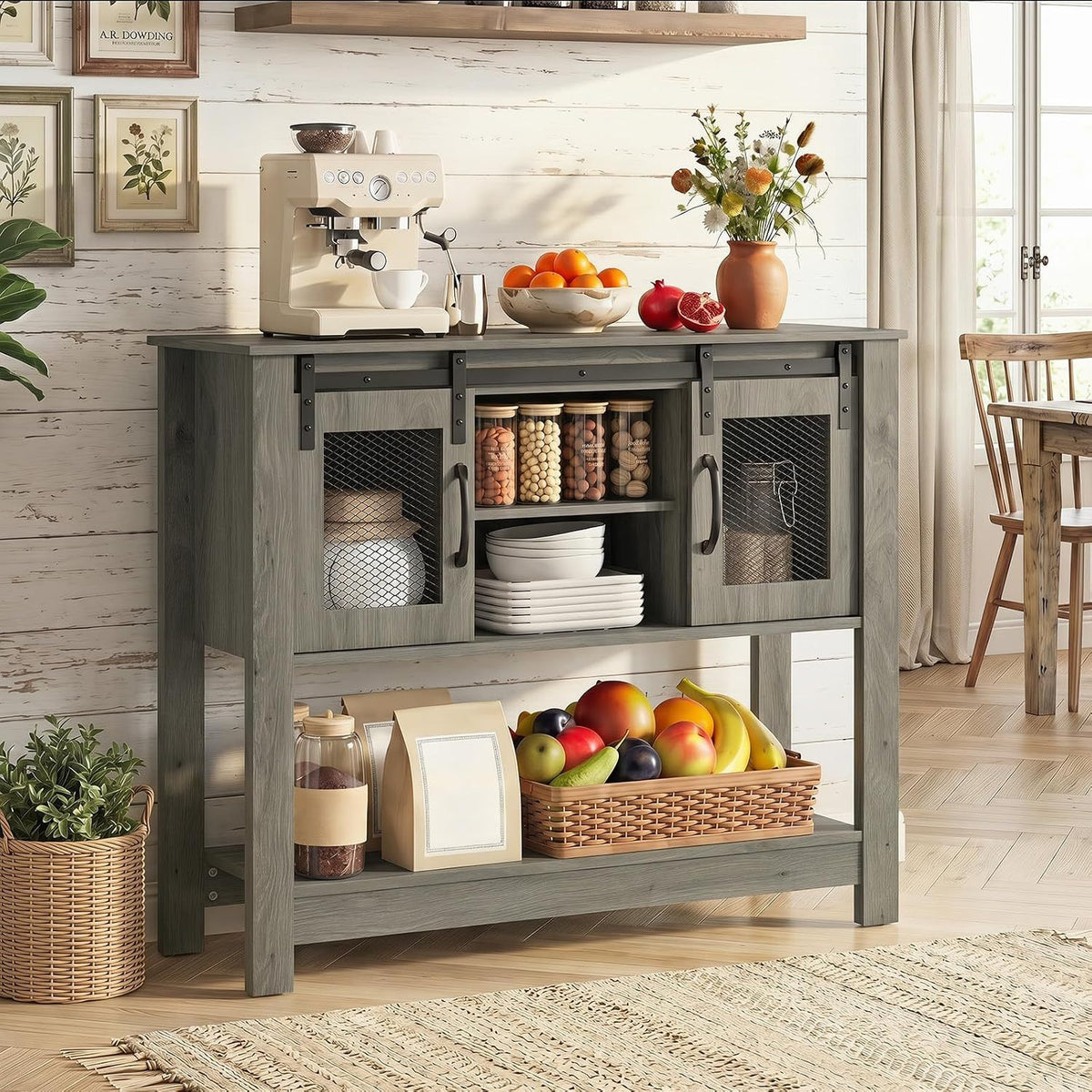 Console Table with Sliding Barn Doors and Storage Cabinets