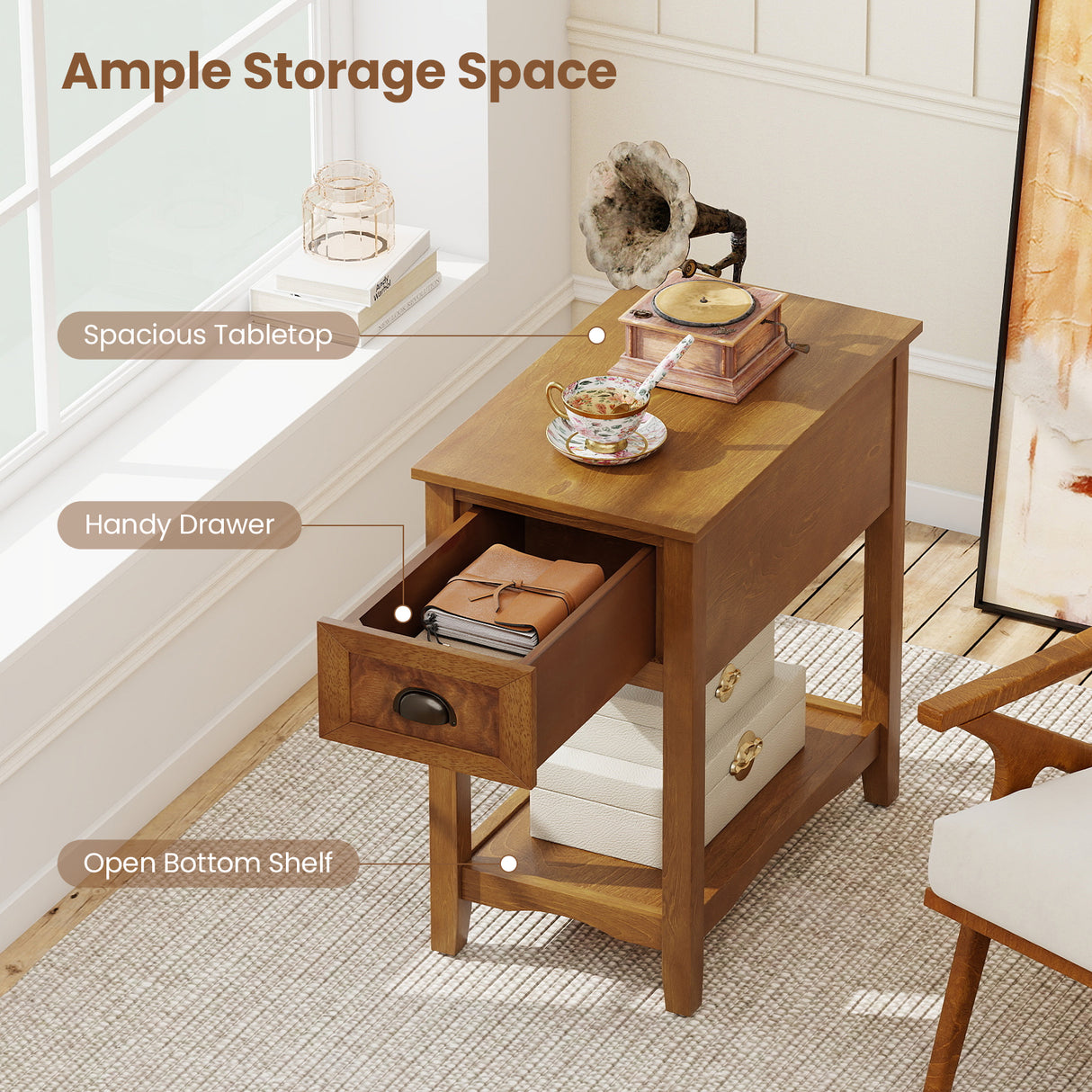 Contemporary Chair Side End Table Compact Table with Drawer Nightstand