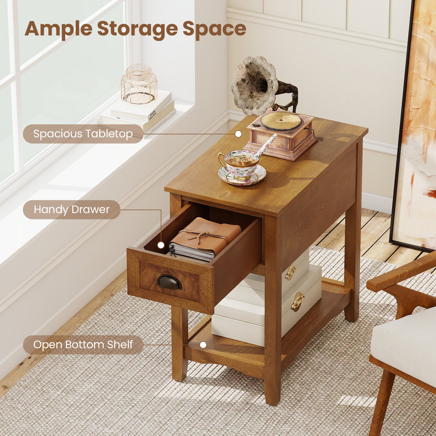 Contemporary Chair Side End Table Compact Table with Drawer Nightstand