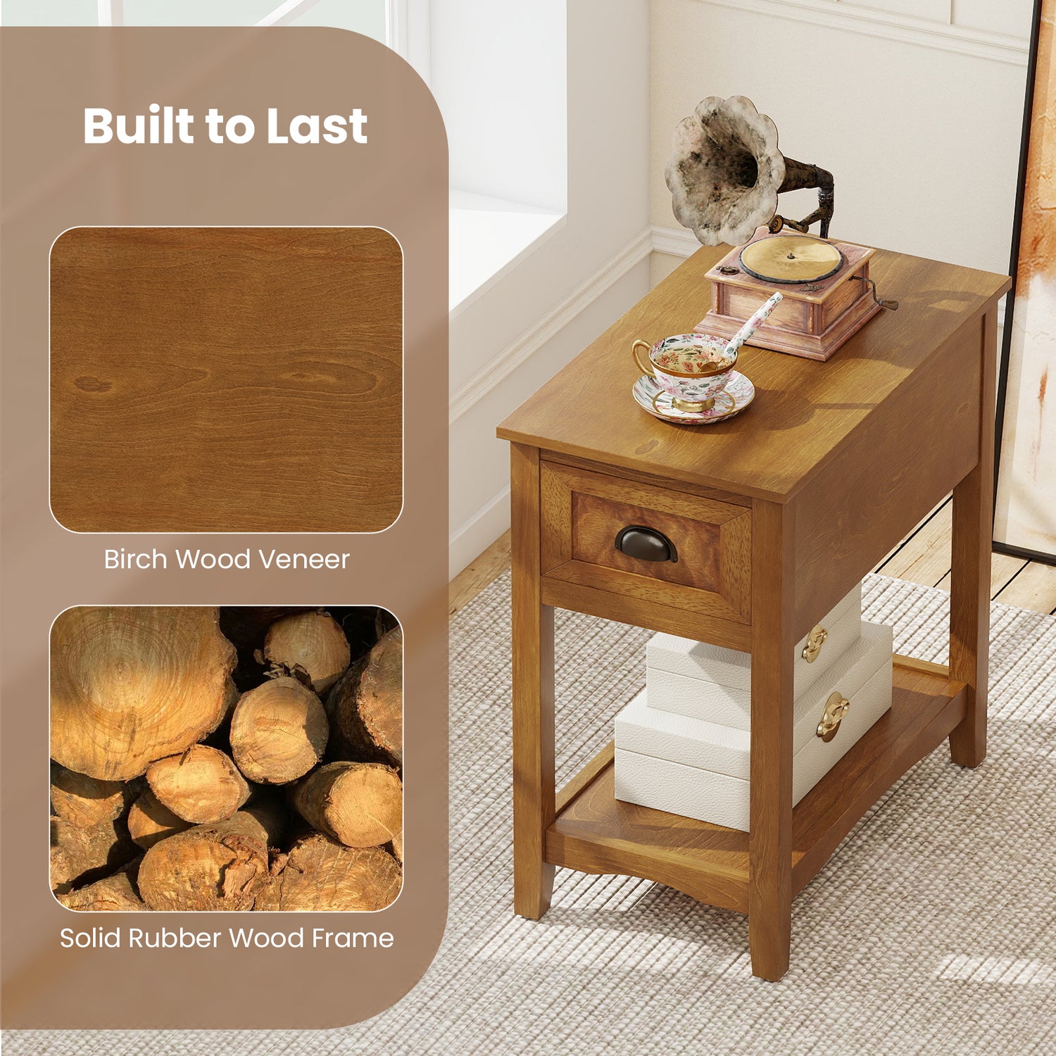 Contemporary Chair Side End Table Compact Table with Drawer Nightstand