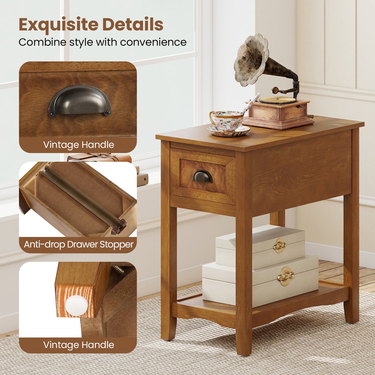 Contemporary Chair Side End Table Compact Table with Drawer Nightstand