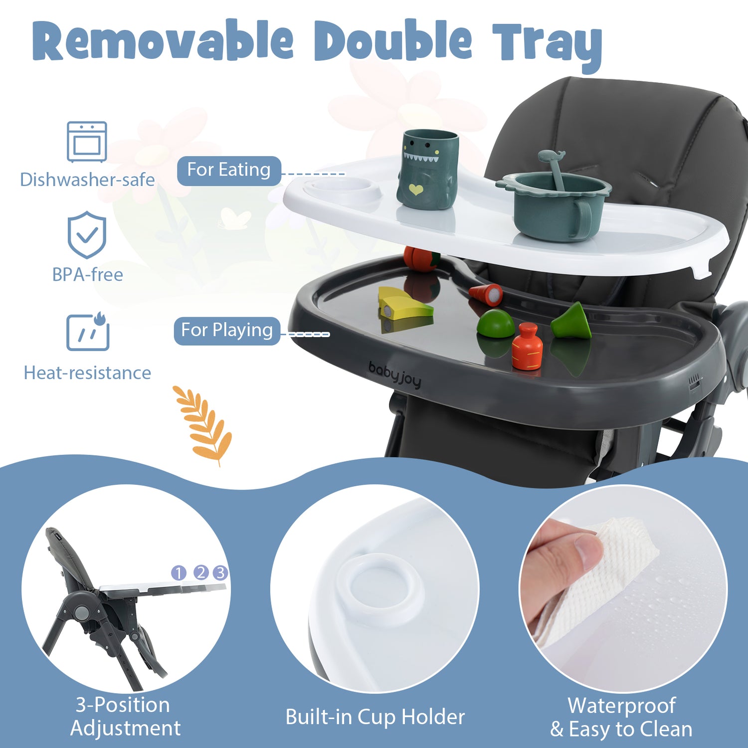 3-In-1 Convertible Baby High Chair for Toddlers