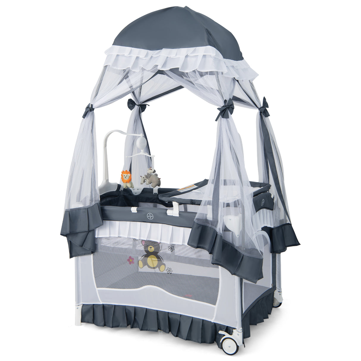 Convertible Bassinet with Removable Changing Table and Detachable Mesh Net