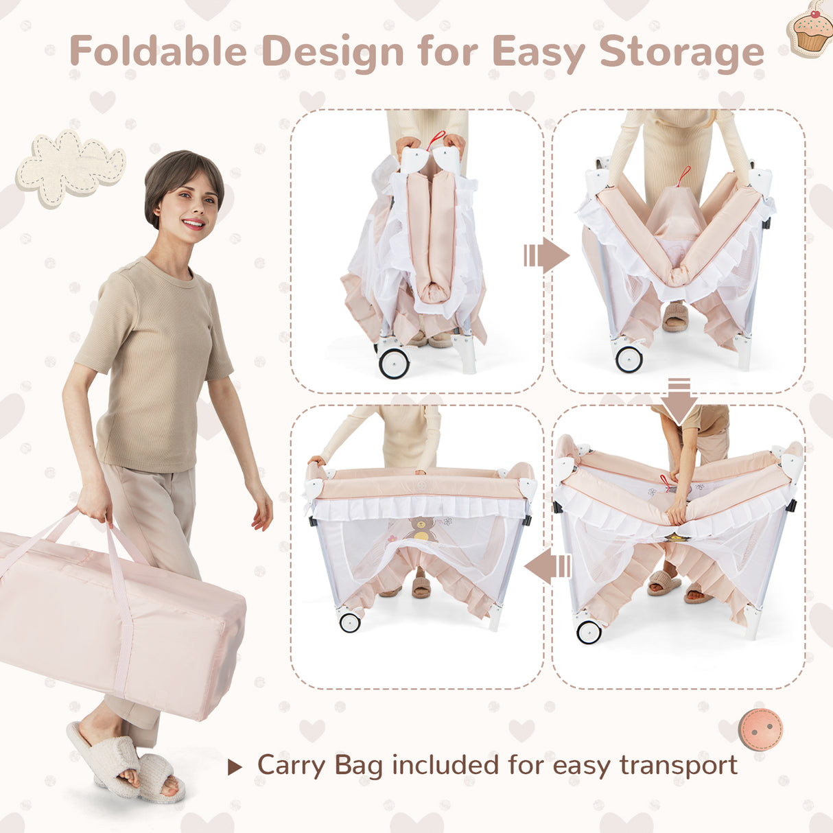 Convertible Bassinet with Removable Changing Table and Detachable Mesh Net