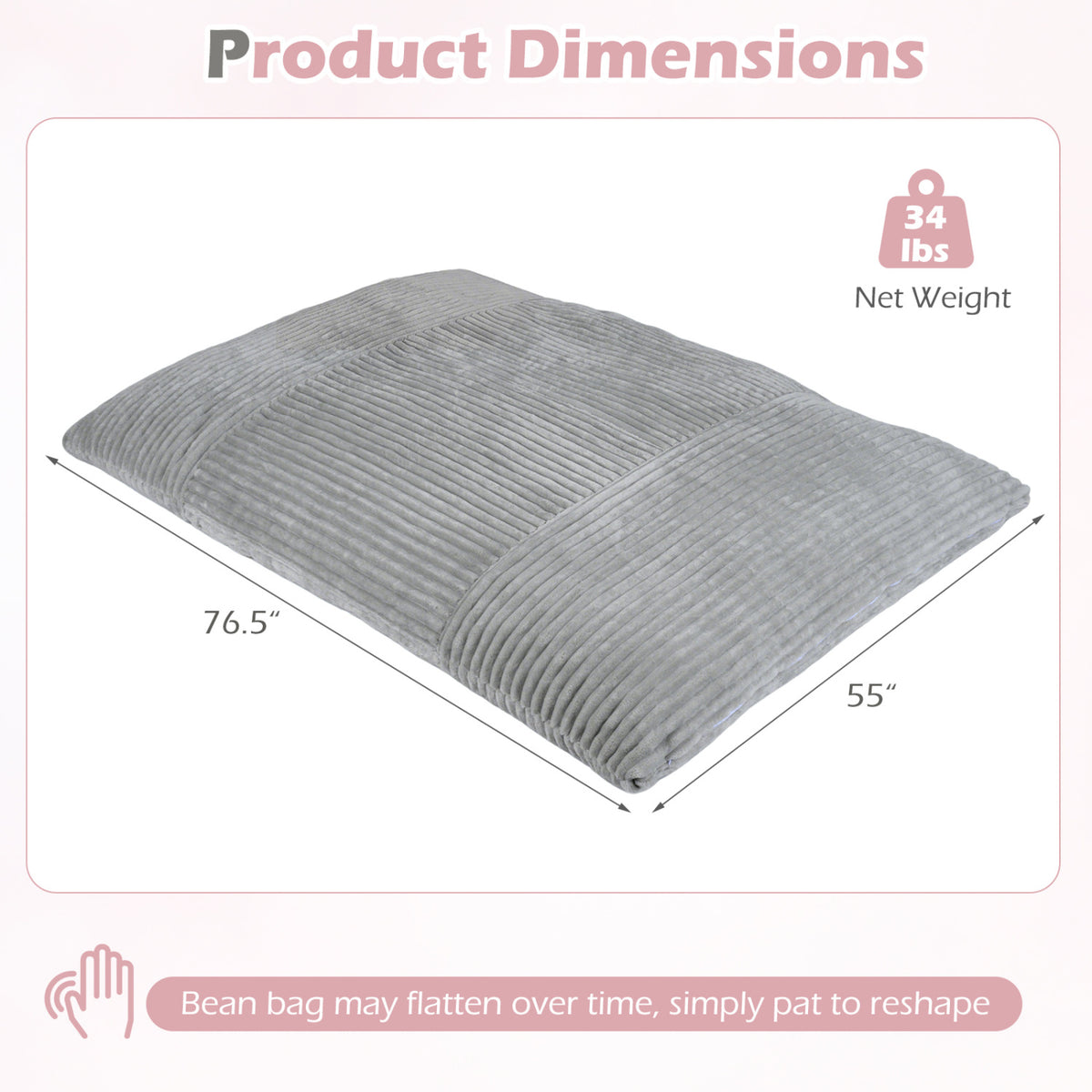 Convertible Bean Bag Floor Sofa with Machine-washable Corduroy Cover