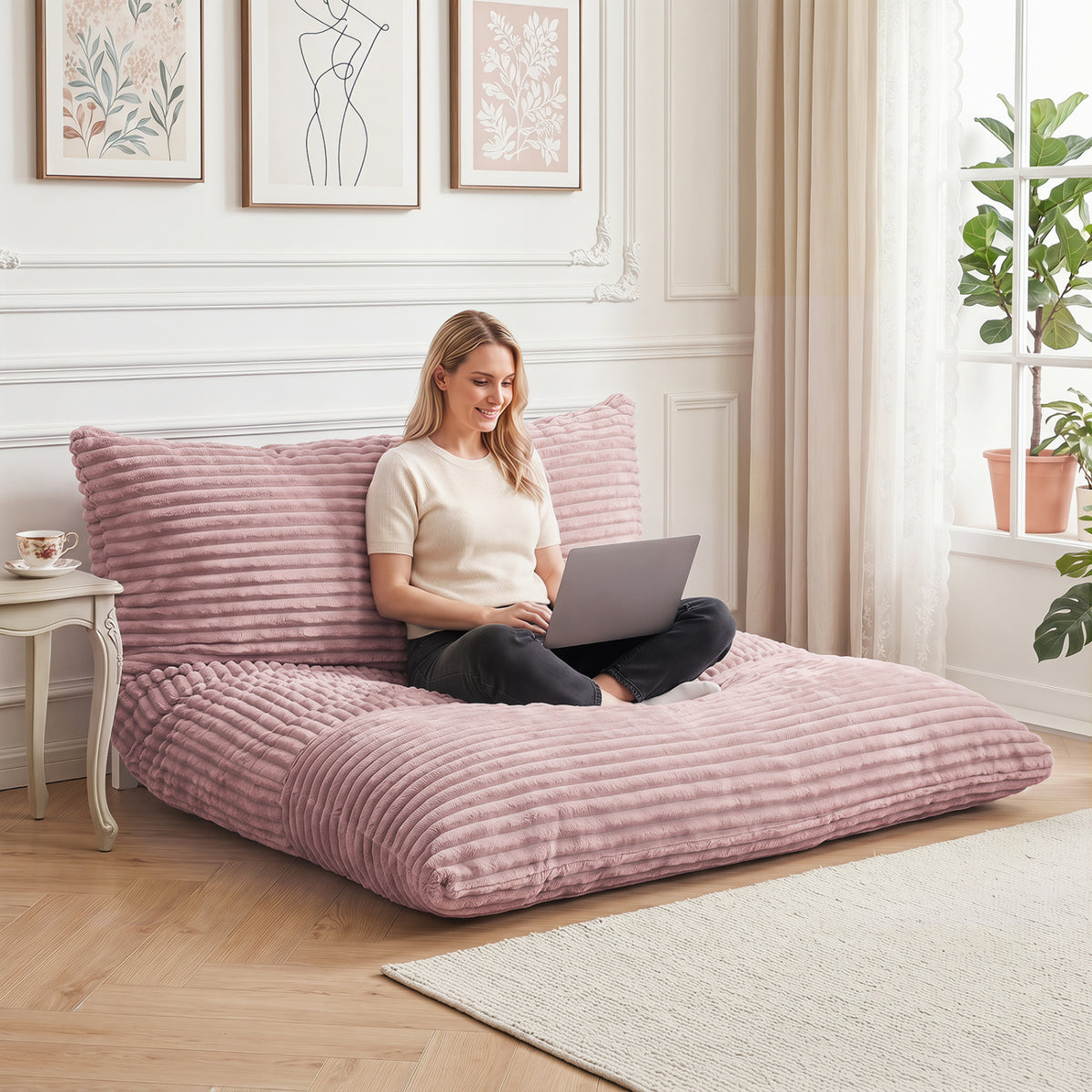 Convertible Bean Bag Floor Sofa with Machine-washable Corduroy Cover