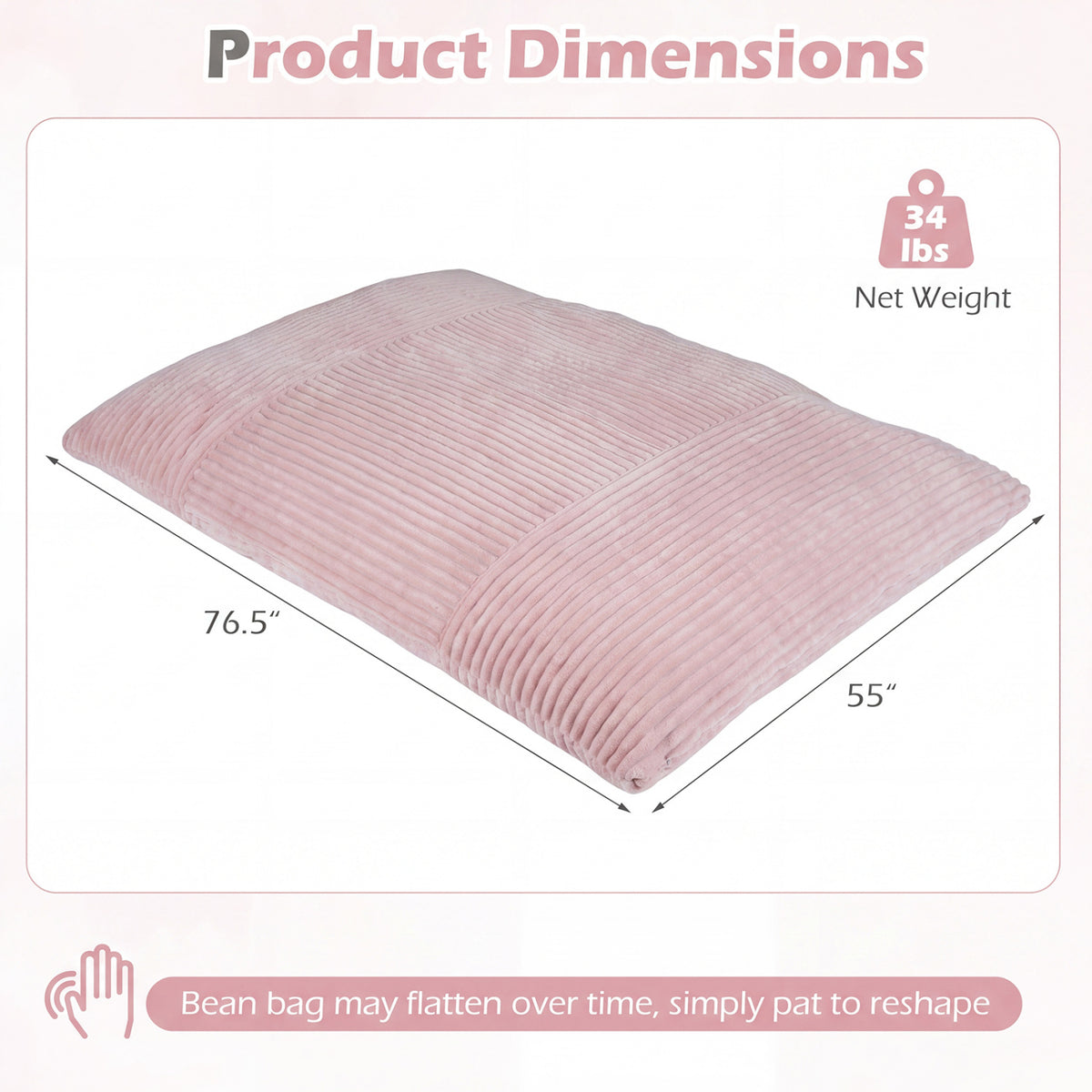 Convertible Bean Bag Floor Sofa with Machine-washable Corduroy Cover
