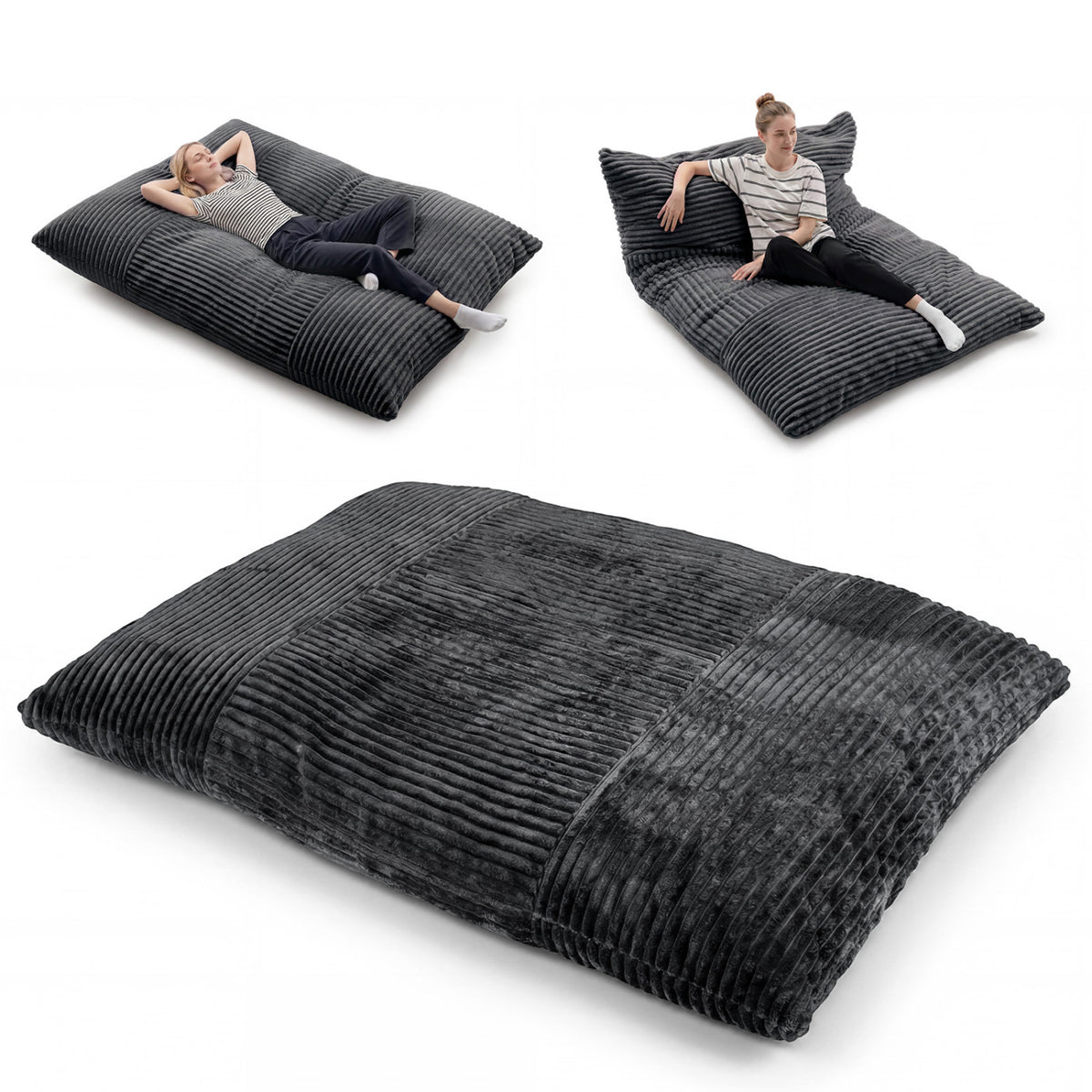 Convertible Bean Bag Floor Sofa with Machine-washable Corduroy Cover