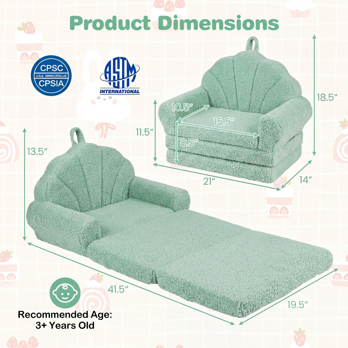 Convertible Kids Sofa 2-in-1 Fold out Toddler Couch Chair