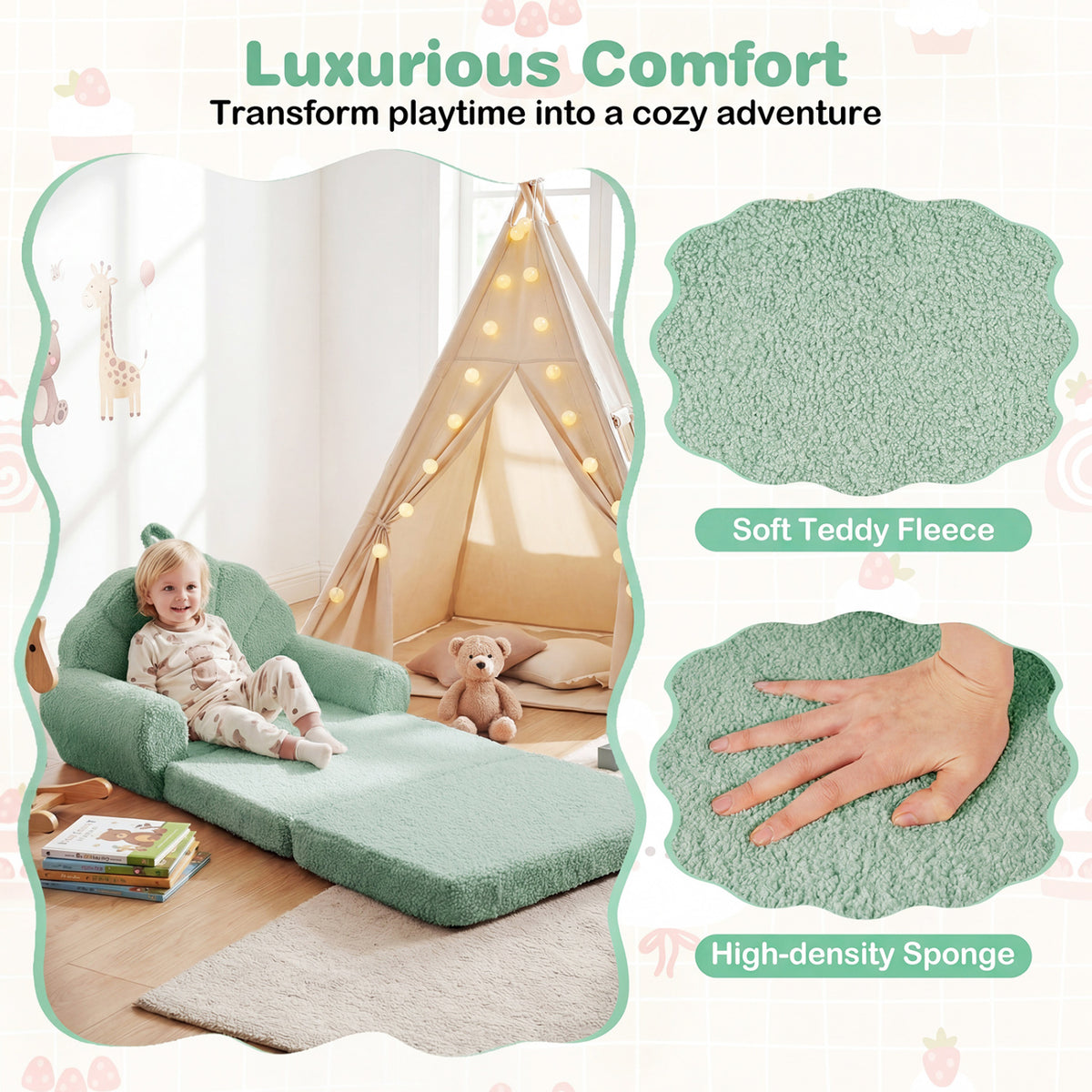Convertible Kids Sofa 2-in-1 Fold out Toddler Couch Chair