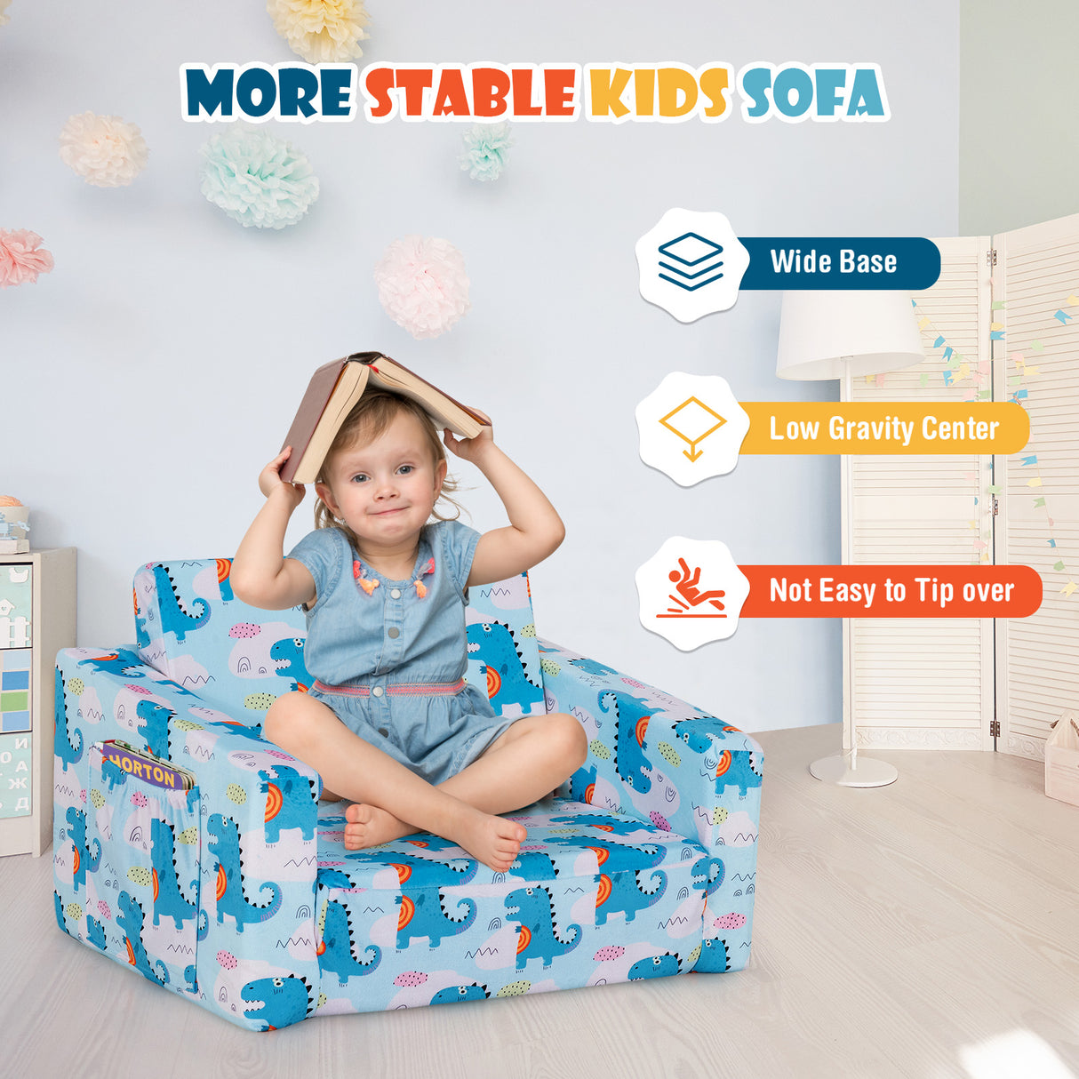 2-in-1 Convertible Kids Sofa with Velvet Fabric