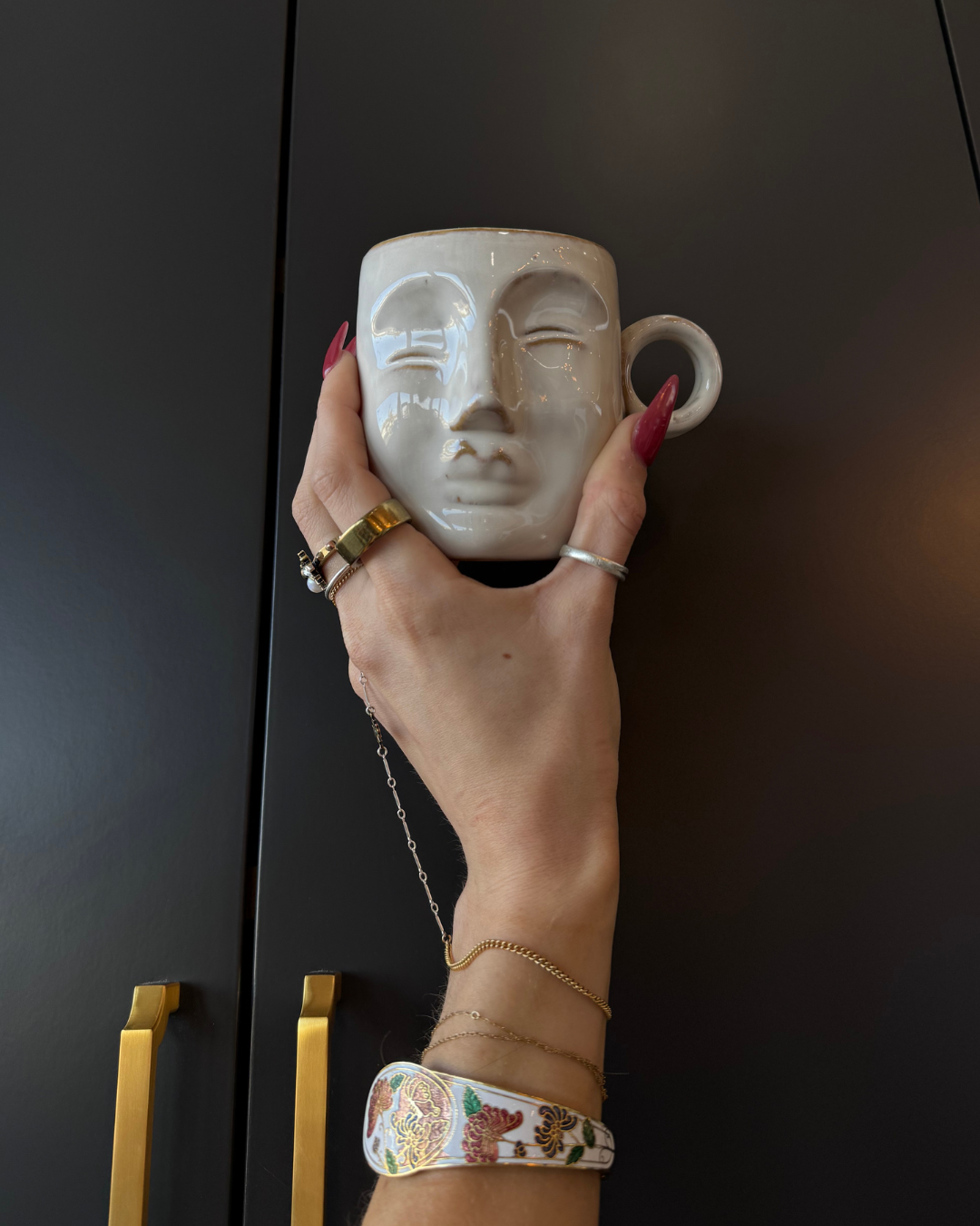 Stoneware Abstract Face Mug