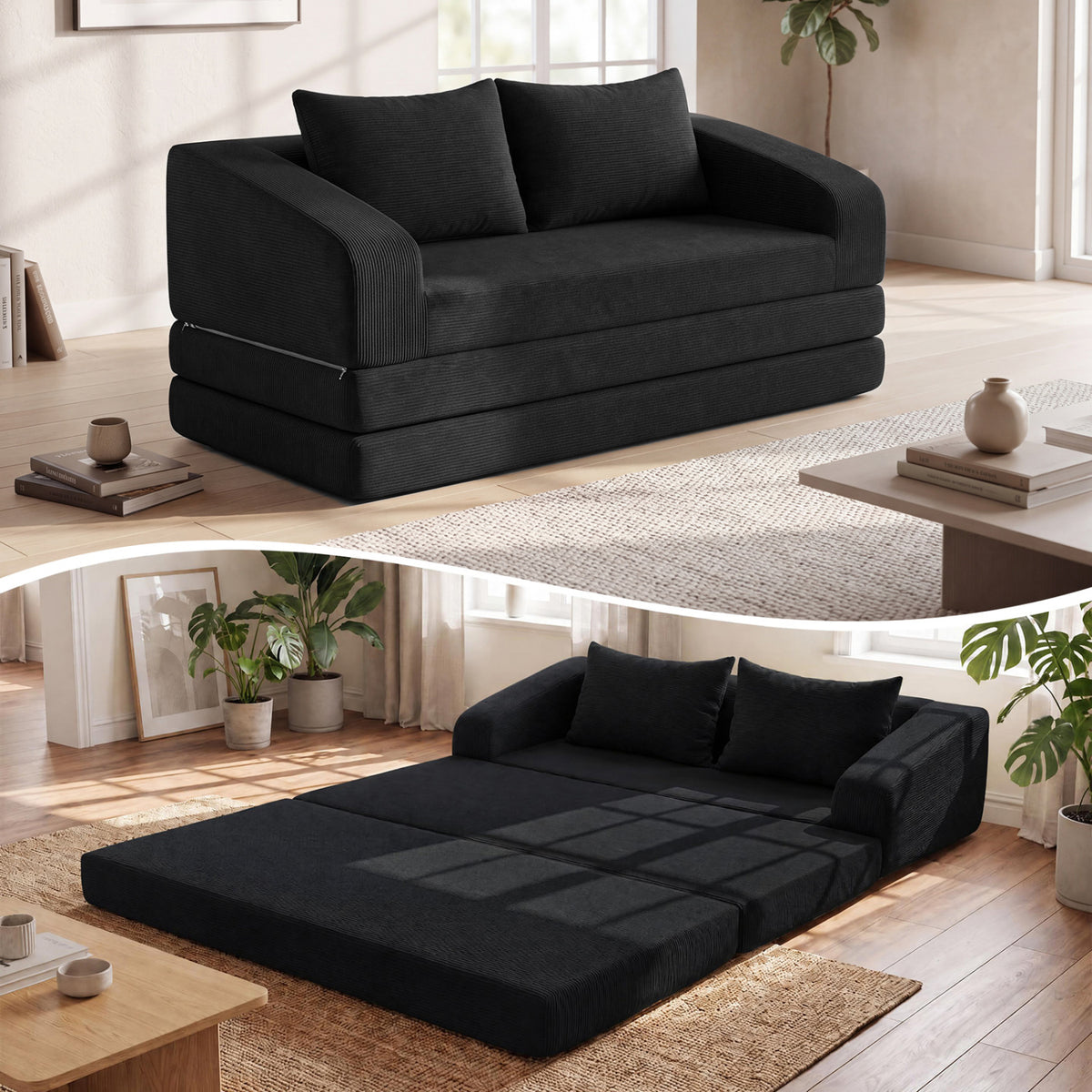 Corduroy Loveseat Sleeper Sofa with 2 Back Cushions for Living Room Bedroom Apartment