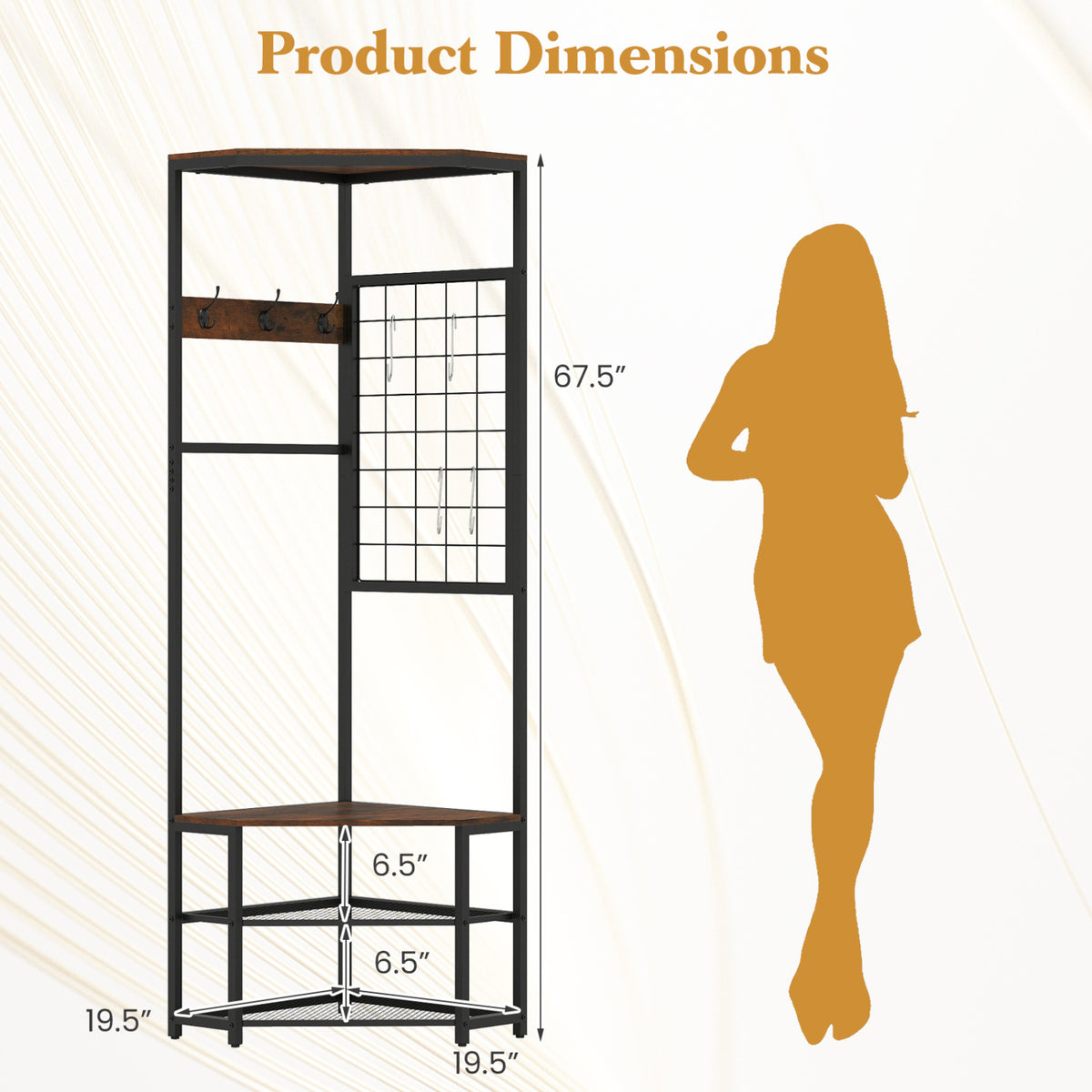 Corner Hall Tree Freestanding Coat Rack with Storage Shelves Removable Hooks