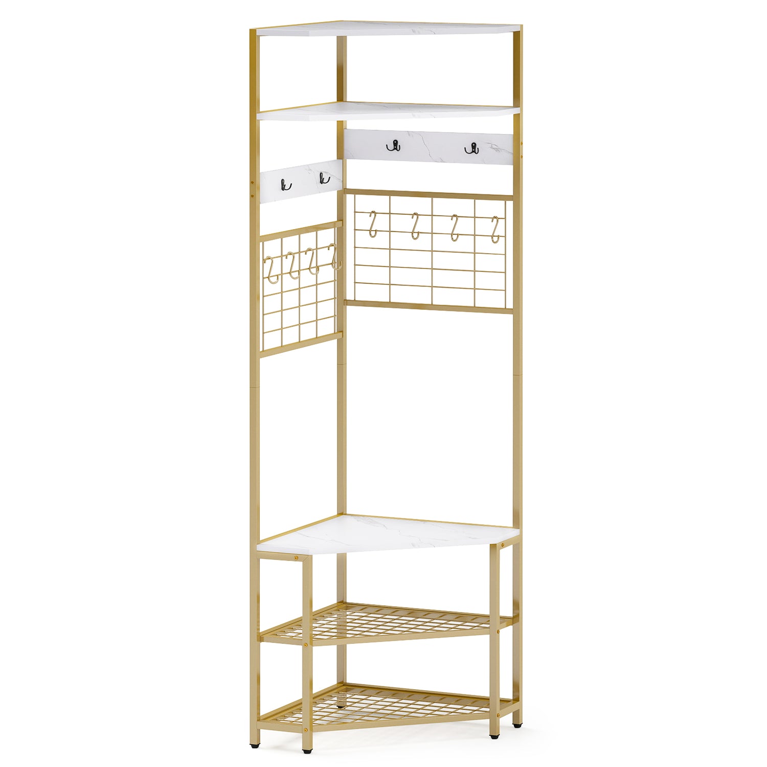 5-Tier Corner Hall Tree with Shoe Storage Bench