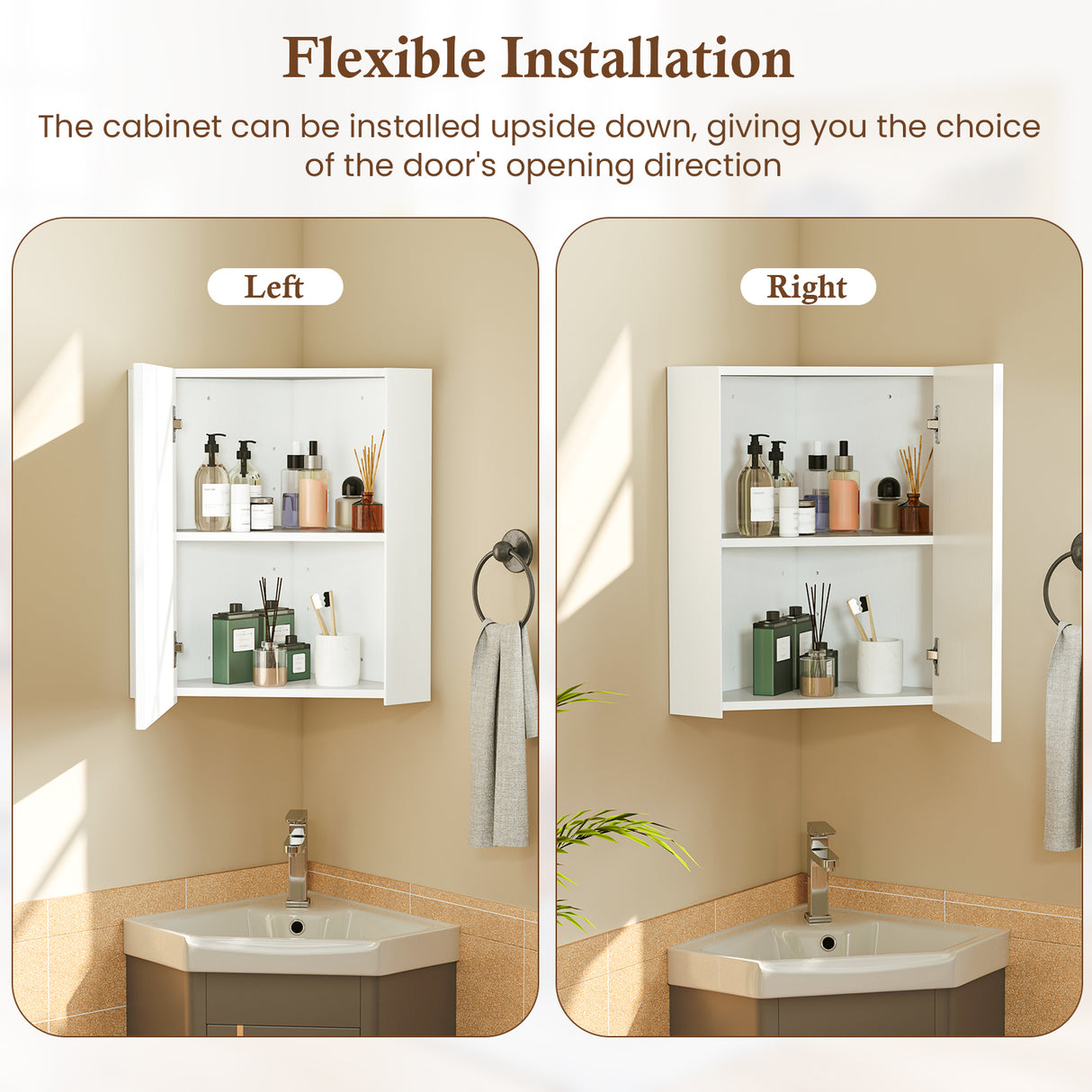 Corner Medicine Cabinet with Mirror with Open Mirror Door and Adjustable Shelf