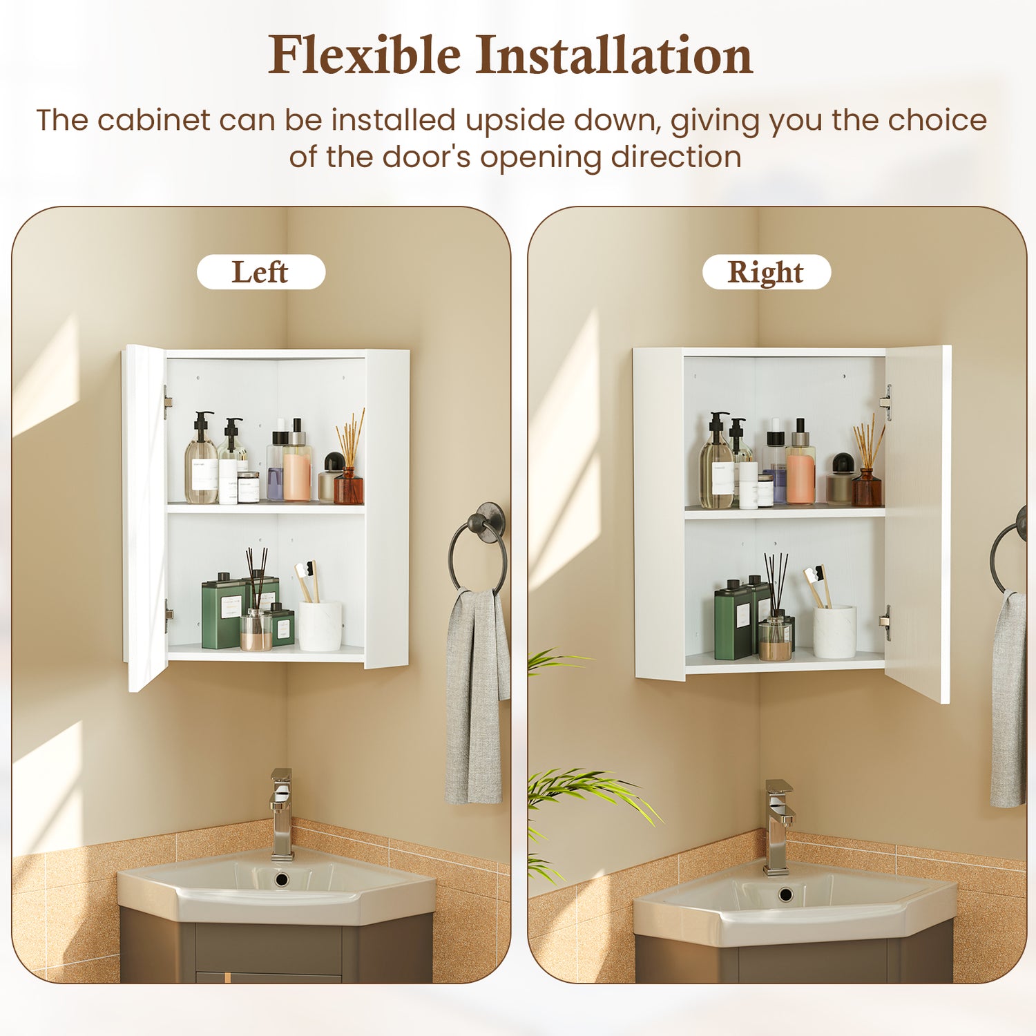 Corner Medicine Cabinet with Mirror with Open Mirror Door and Adjustable Shelf