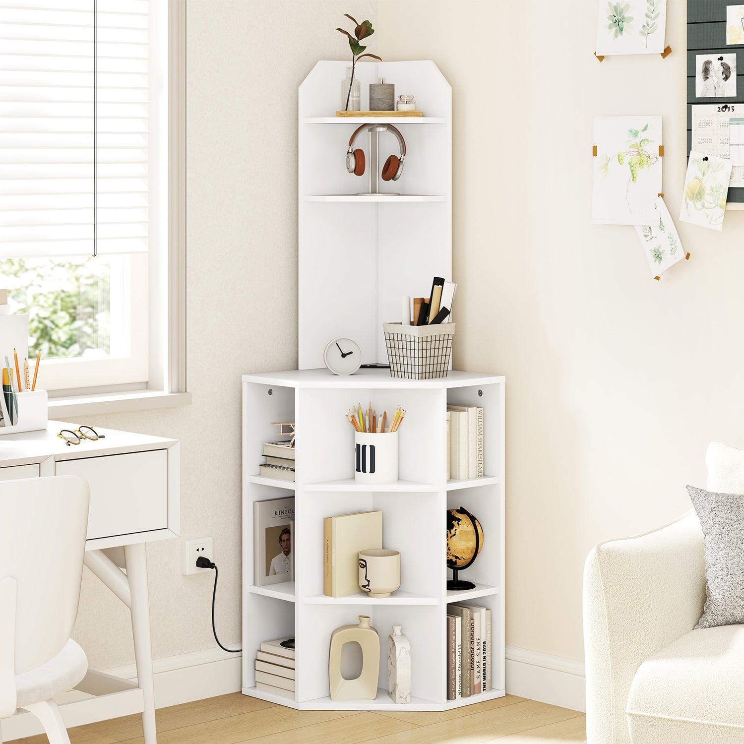 6-Tier Corner Shelf with Charging Station and 2 USB Ports