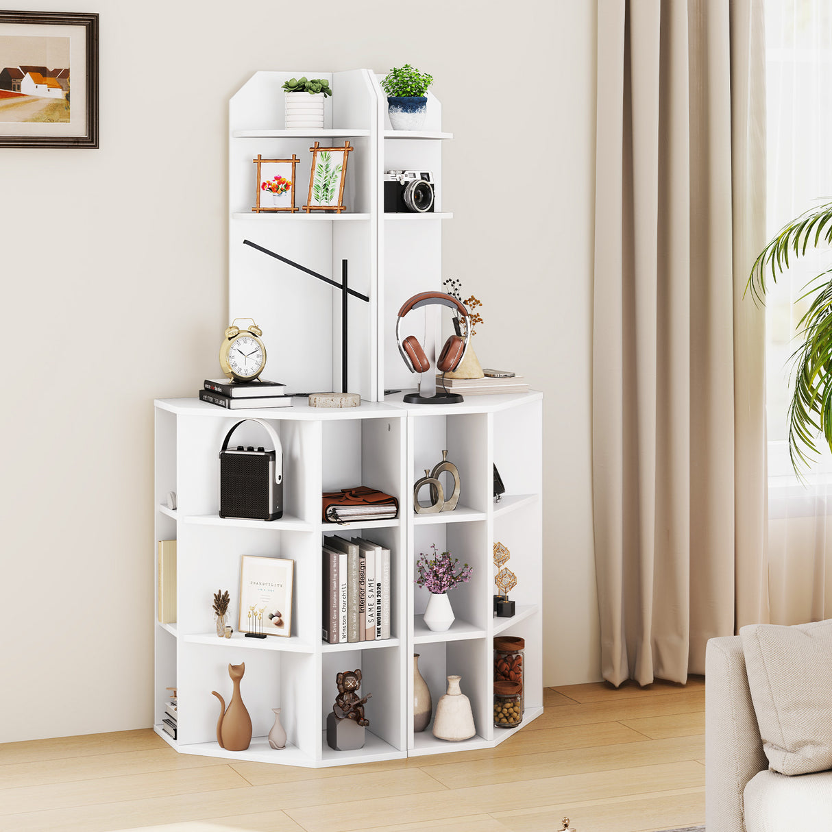 6-Tier Corner Shelf with Charging Station and 2 USB Ports