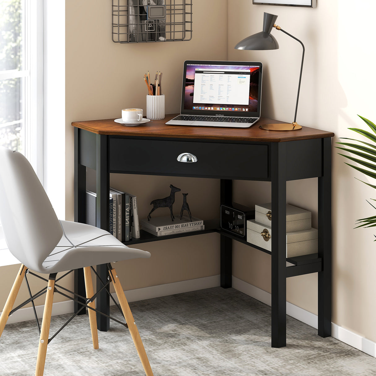 Corner Wooden Piece Laptop Computer Desk