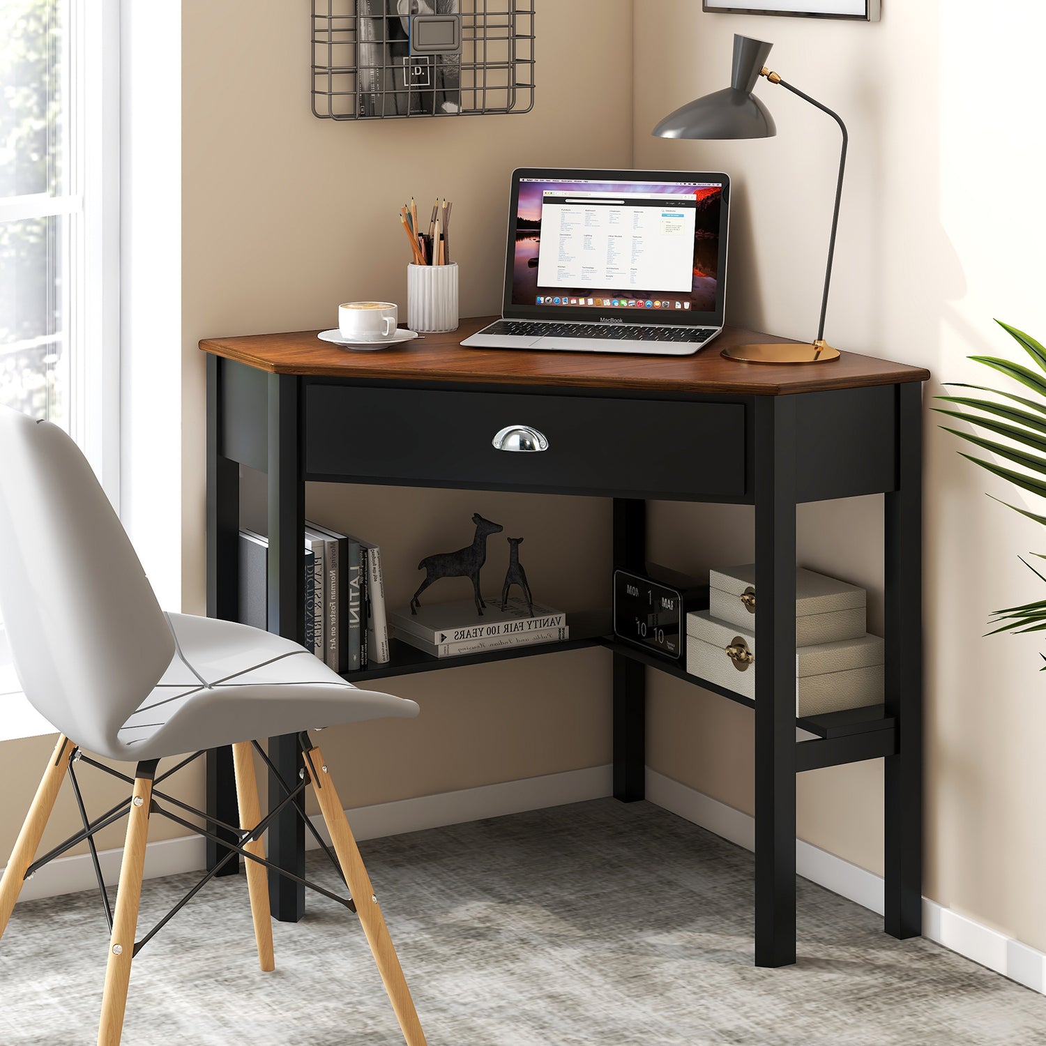 Corner Wooden Piece Laptop Computer Desk