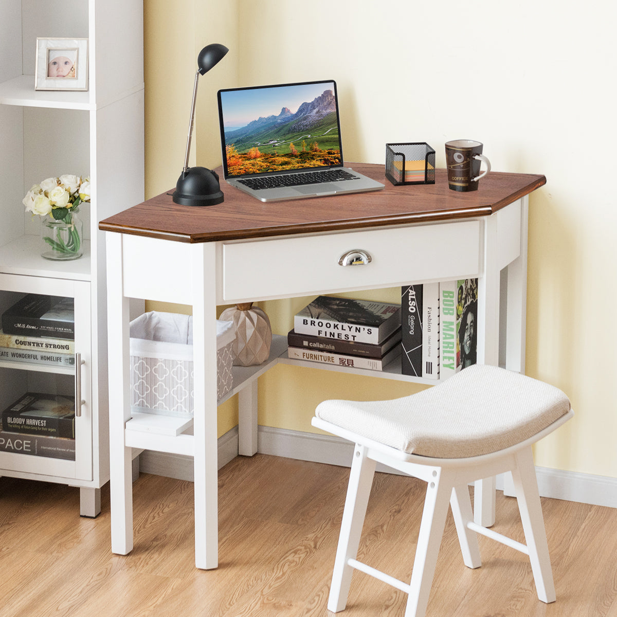 Corner Wooden Piece Laptop Computer Desk
