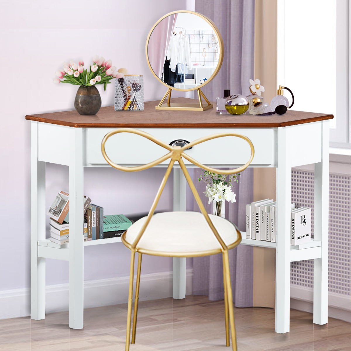 Corner Wooden Piece Laptop Computer Desk