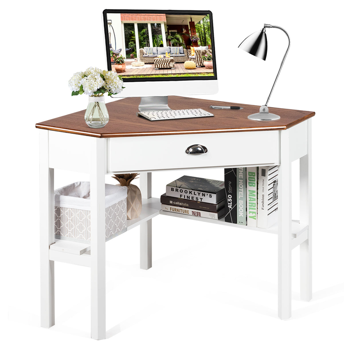 Corner Wooden Piece Laptop Computer Desk