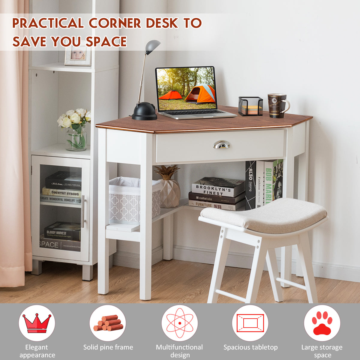 Corner Wooden Piece Laptop Computer Desk