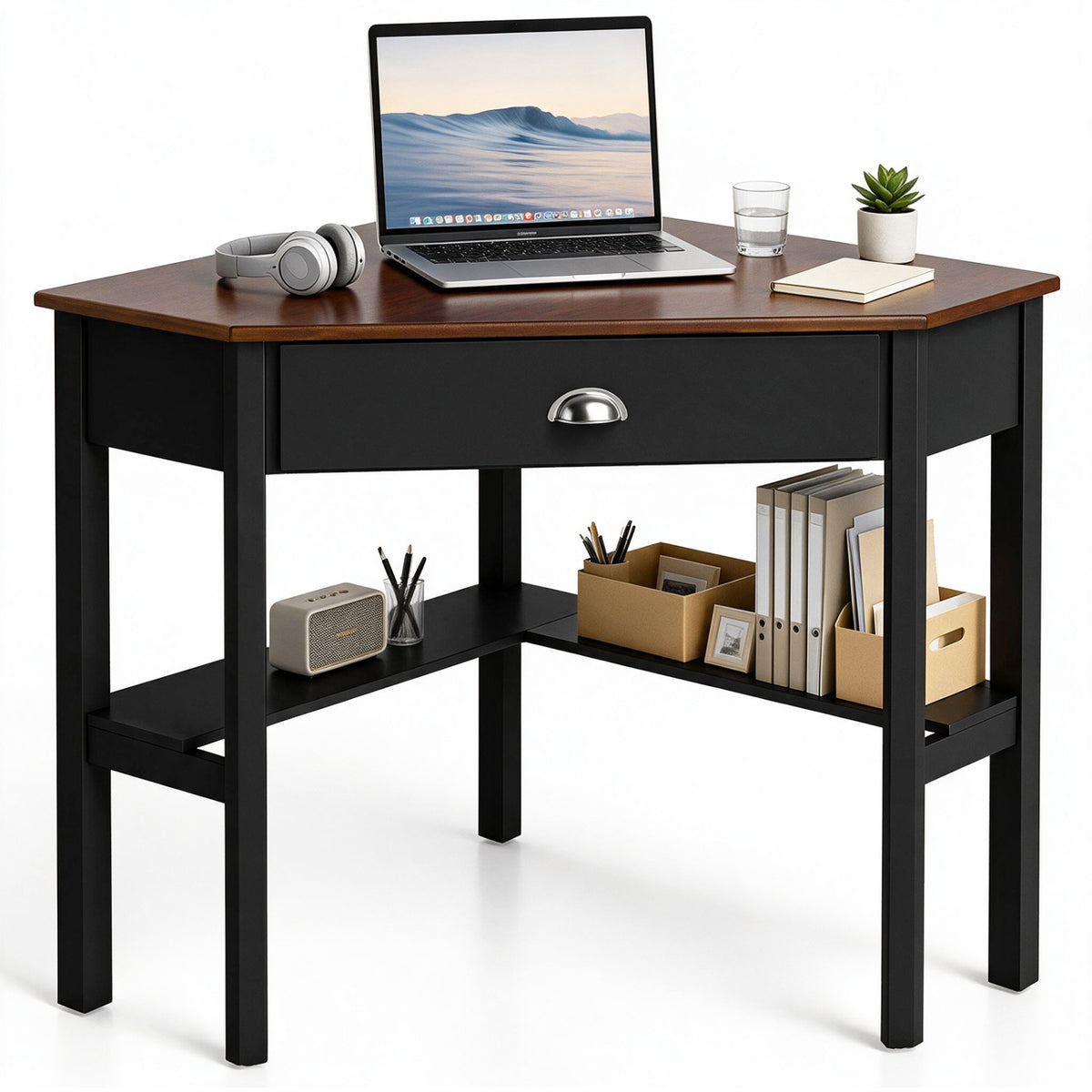 Corner Wooden Piece Laptop Computer Desk