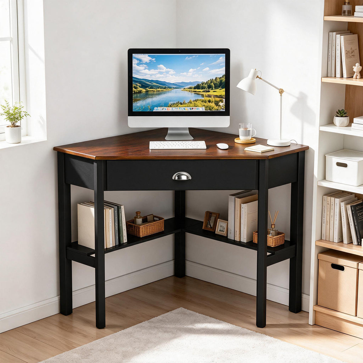 Corner Wooden Piece Laptop Computer Desk