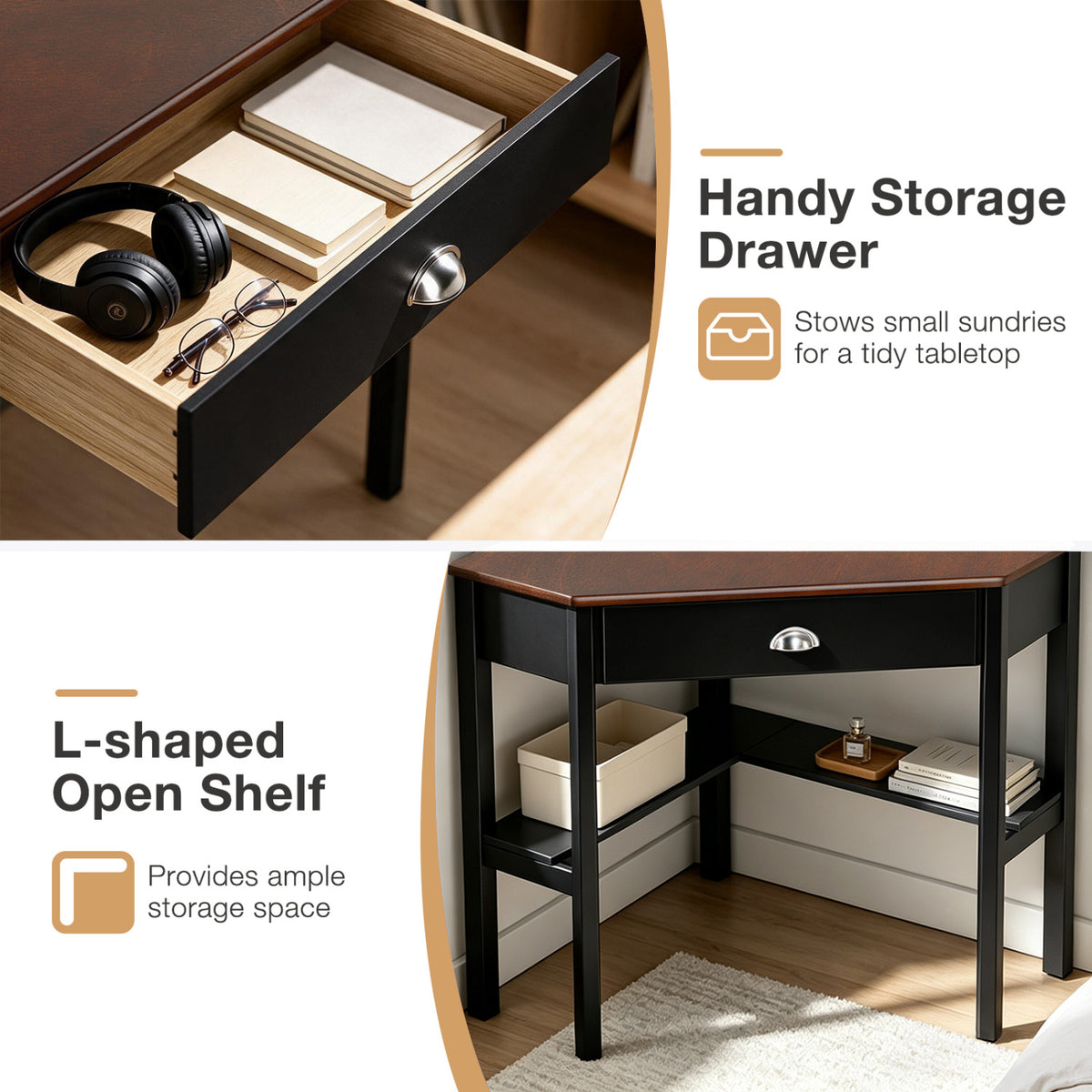 Corner Wooden Piece Laptop Computer Desk